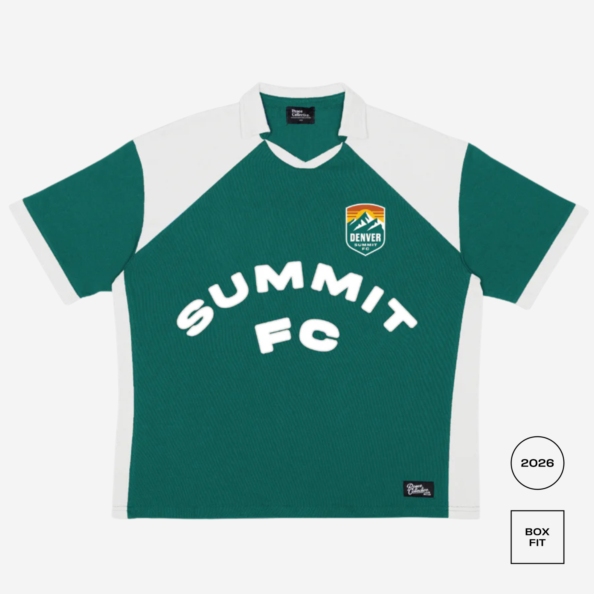 Green and white sports jersey with 'Summit FC' text and logo on a white background